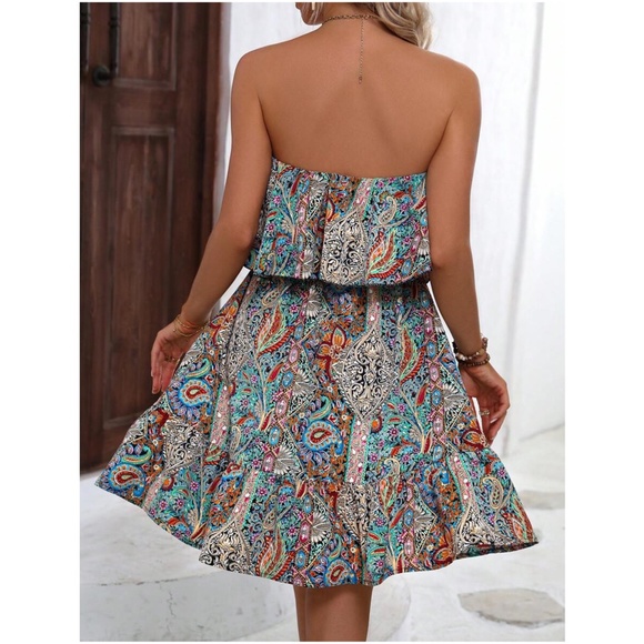 Boho Paisley Print Strapless Tube Mini Dress - Picture 3 of 4